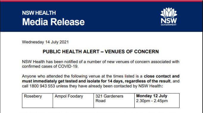 NSW Public Health Alert