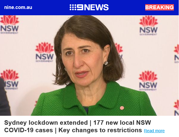 BREAKING: Greater Sydney lockdown extended | 177 new local NSW COVID-19 cases