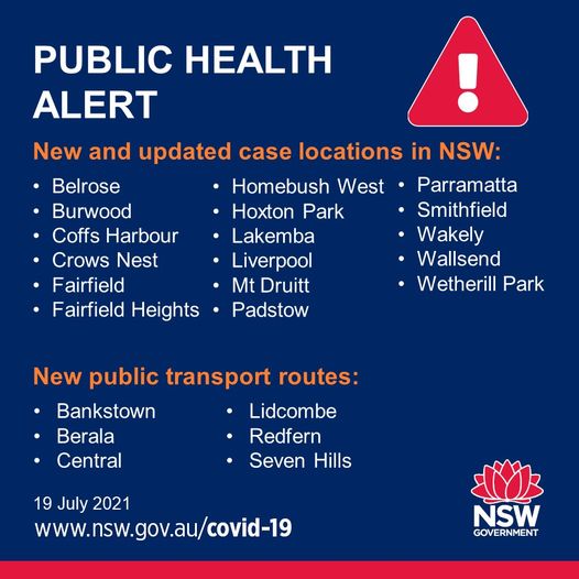 NSW PUBLIC HEALTH ALERT – VENUES AND PUBLIC TRANSPORT ROUTES OF CONCERN