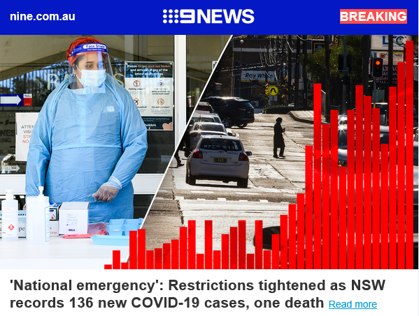 BREAKING: Restrictions tightened as NSW records 136 new COVID-19 cases, one death