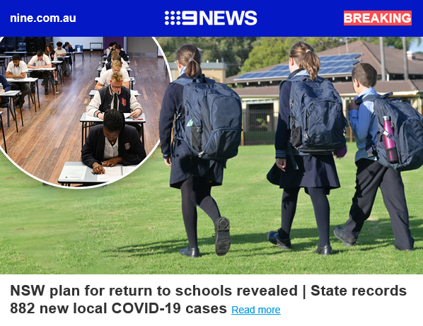 BREAKING: NSW return to school plan revealed | State records 882 new local COVID-19 cases