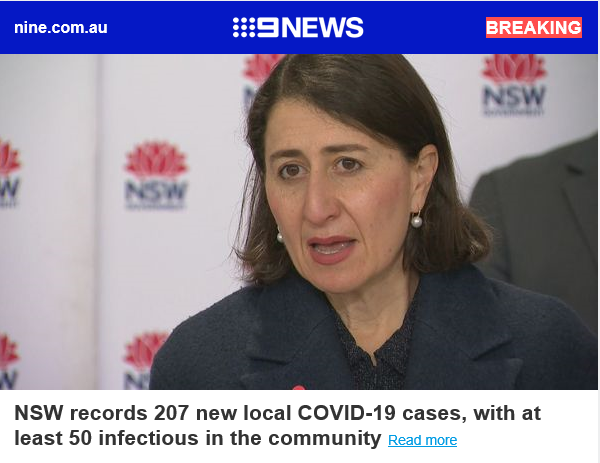 BREAKING: NSW records 207 new local COVID-19 cases