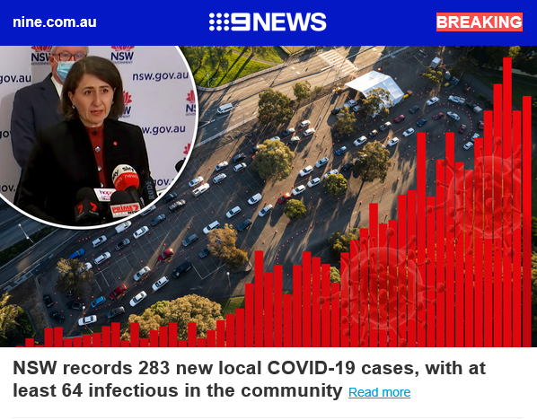 BREAKING: NSW records 283 new local COVID-19 cases | Tamworth LGA to go into lockdown