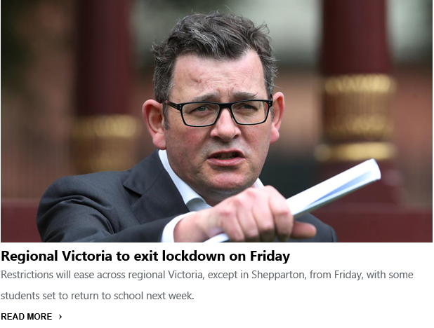 BREAKING: Regional Victoria to exit lockdown on Friday